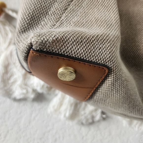 Michael Kors Isla Ring Brown Canvas Shoulder Tote Bag Large Boho Vacay Travel - Picture 11 of 15